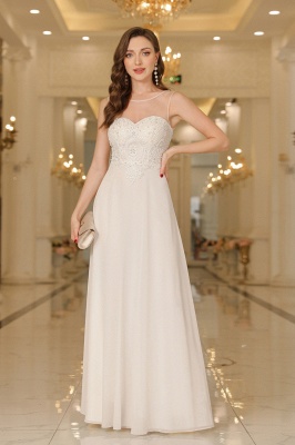 Elegantes Chiffon-Brautjungfernkleid mit U-Ausschnitt, ärmelloses langes Abendkleid mit Spitzenapplikationen_17