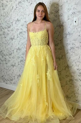 Yellow Strapless Ball Gown Tulle Prom Dresses_1