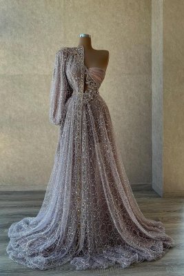 One shoulder long sleeves A-line Ball Gown Evening Dresses