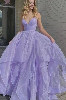 Lilac Sweetheart Ball Gown Ruffles Prom Dresses_1
