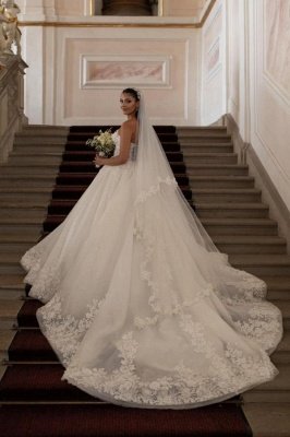 Luxuriöse ärmellose Brautkleider aus Tüll mit langer Schleppe