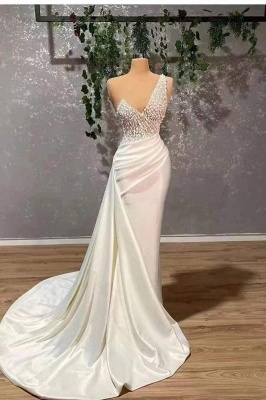 Elegant One shoulder Mermaid Court Train Prom Dresses