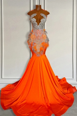 Orange Keyhole Mermaid Satin Silver Beaded Prom Dresses_1