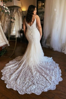 Sweetheart White Lace Plus size Long Wedding Dresses_2