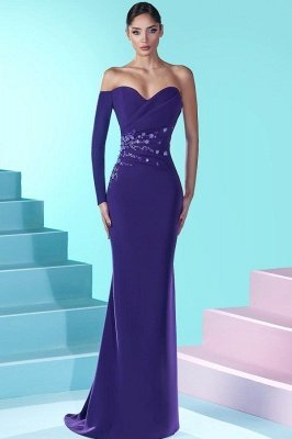 One shoulder Purple Mermaid Satin Prom Dresses