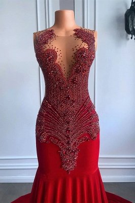 Red Beaded Burgundy Mermaid Prom Dresses