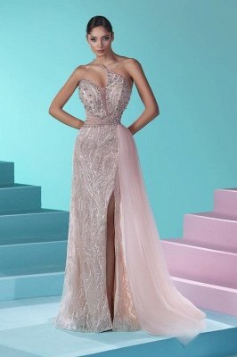 Sweetheart Beaded A-line long Tulle Prom Dresses