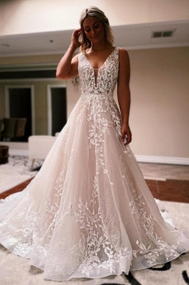 Sleeveless White Lace A-line Wedding Dresses