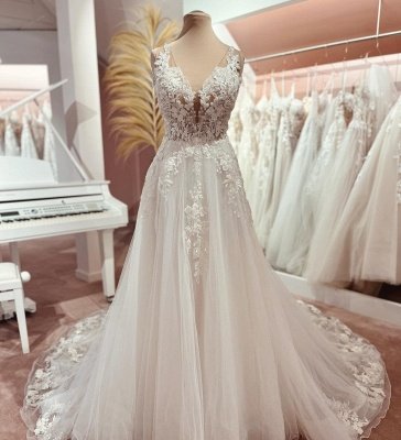 Sleeveless White Chiffon Lace Wedding Dresses