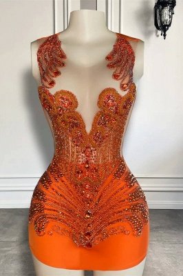 Orange Sequined Beaded sleeveless Short Prom Dresses