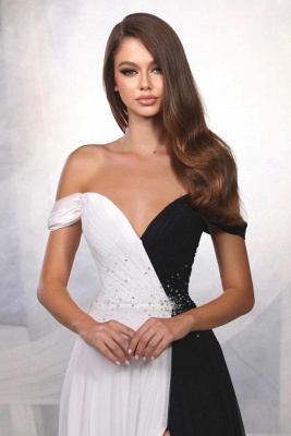 Sexy V-Neck Off-The-Shoulder Floor-Length A-Line Chiffon Prom Dresses with Slit_2