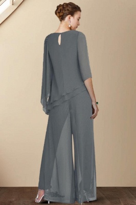 Elegant Jewel Neck Floor Length Chiffon 3/4 Length Sleeves Jumpsuit with Appliques_2