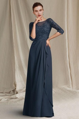 Modische Ballkleider aus Chiffon mit Rundhalsausschnitt, 3/4-Ärmeln und bodenlanger A-Linie_5