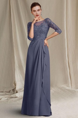 Modische Ballkleider aus Chiffon mit Rundhalsausschnitt, 3/4-Ärmeln und bodenlanger A-Linie_2