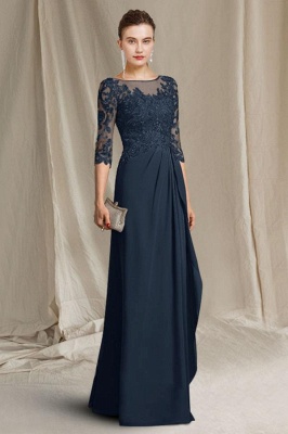 Modische Ballkleider aus Chiffon mit Rundhalsausschnitt, 3/4-Ärmeln und bodenlanger A-Linie_6