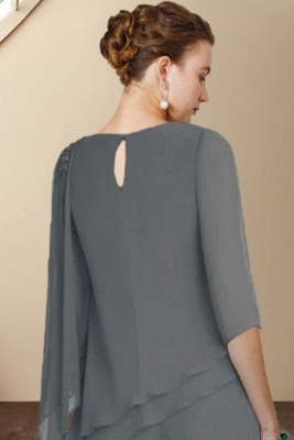 Elegant Jewel Neck Floor Length Chiffon 3/4 Length Sleeves Jumpsuit with Appliques_4