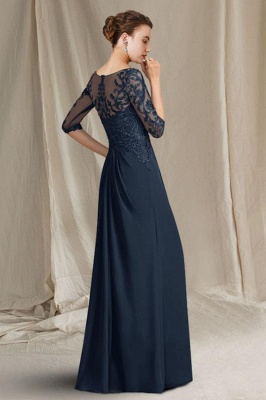 Modische Ballkleider aus Chiffon mit Rundhalsausschnitt, 3/4-Ärmeln und bodenlanger A-Linie_4