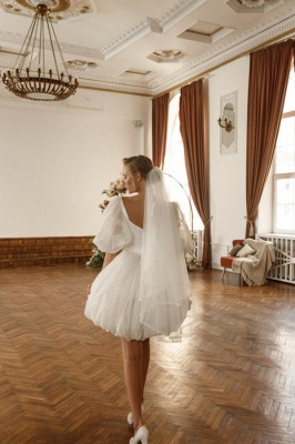 Off the shoulder Wide Sleeves White Princess Wedding Dresses_2