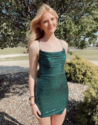 Sparkly Sequined Short Homecoming Dresses Sleeveless Column Party Dress