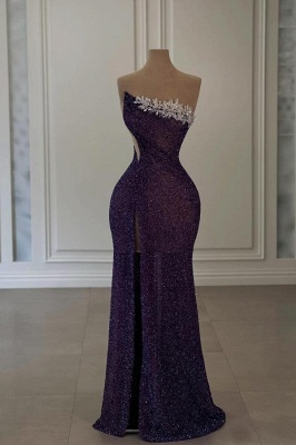 One shoulder purple Mermaid Pleated Silver Beaded Evening Dresses