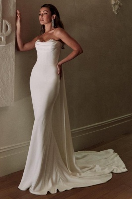 Robe de mariée sirène en satin à col en cœur, simple et élégante, avec traîne