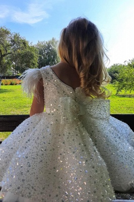 Glitter sequins Feather Short Flower Girl Dress with Bow_3