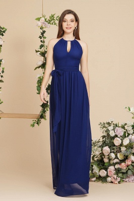 Halter Ruffle Chiffon Bridesmaid Dress Floor Length Wedding Guest Dress_4