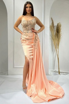 Pink Sleeveless Sweetheart Mermaid Satin Prom Dresses_1