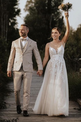 Robes de mariée d'été sans manches avec appliques en dentelle blanche