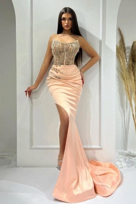 Pink Sleeveless Sweetheart Mermaid Satin Prom Dresses_2