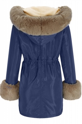 Graue Kunstpelz Langarm Hoddies Schwarze Tasche Winterjacke Online_7