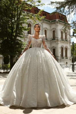 Long sleeves LAce Ball Gown Puffy Wedding Dresses