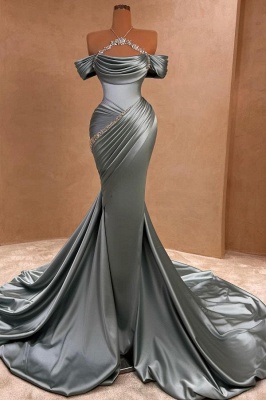 Silver Off the shoulder Mermaid Satin Prom Dresses