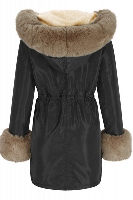 Graue Kunstpelz Langarm Hoddies Schwarze Tasche Winterjacke Online_2