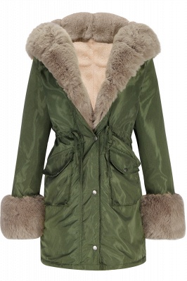 Graue Kunstpelz Langarm Hoddies Schwarze Tasche Winterjacke Online_10