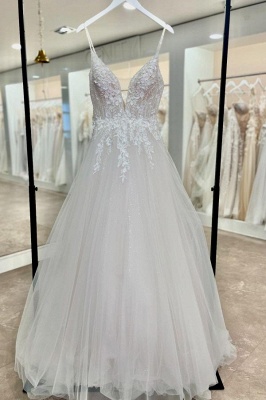 Sleeveless V-neck Tulle A-line Princess Wedding Dresses