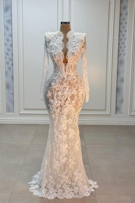 Elegant Long Sleeves Lace  Appliques Mermaid Wedding Dress