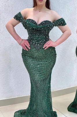 Green  Sweetheart Off-Shoulder  Sheath Mermaid Prom Dress