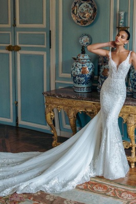 Sleeveless Sweetheart Mermaid  Wedding Dress Backless Column Wedding Dress with Chapel Train