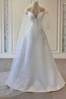 Sweetheart Off-Shoulder Sheeveless Satin A-Line Floor-Length Wedding Dress