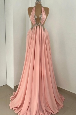 Sexy High Neck Satin Aline Evening Dress with Appliques