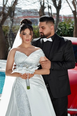 Unique One Shoulder Stain Sequin Mermaid Wedding Dresses_4
