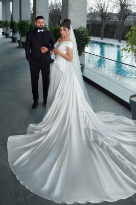 Unique One Shoulder Stain Sequin Mermaid Wedding Dresses_8