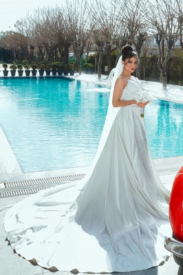Unique One Shoulder Stain Sequin Mermaid Wedding Dresses_10