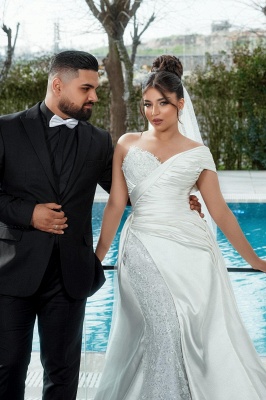 Unique One Shoulder Stain Sequin Mermaid Wedding Dresses_2