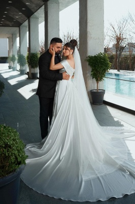 Unique One Shoulder Stain Sequin Mermaid Wedding Dresses_5