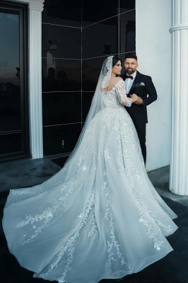 Gorgeous Appliques Lace Crystal Mermaid Wedding Dresses Long Sleeves_9