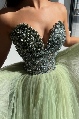 Vestidos de fiesta de corte A con escote en forma de corazón, sin tirantes, de tul y cuentas_2