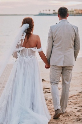 Vestidos de noiva sem alças com apliques de renda e linha A_3