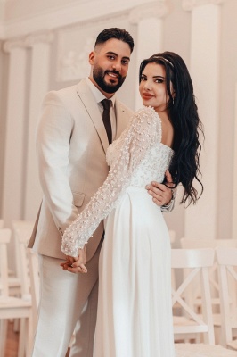 Vestidos de noiva coluna com decote quadrado e lantejoulas e manga comprida_2